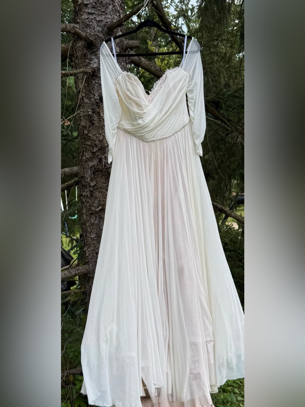Watters Ivory Off-Shoulder Long Sleeve Chiffon Gown - Picture 11 of 15